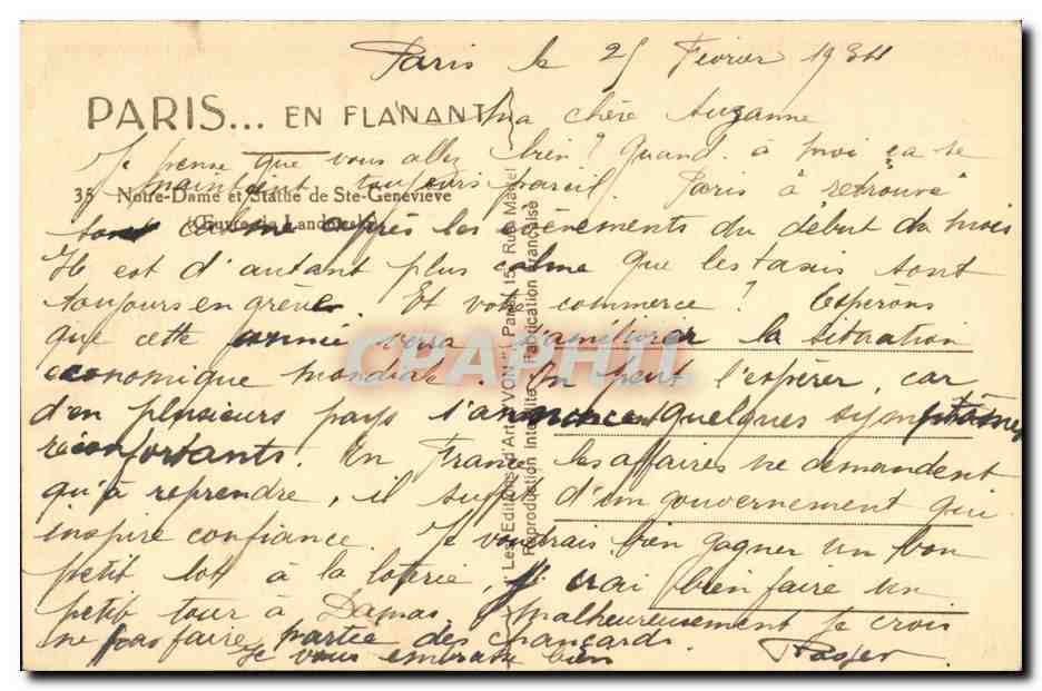 Paris CPA Notre DAme et statue de Ste Genevieve — Verso
