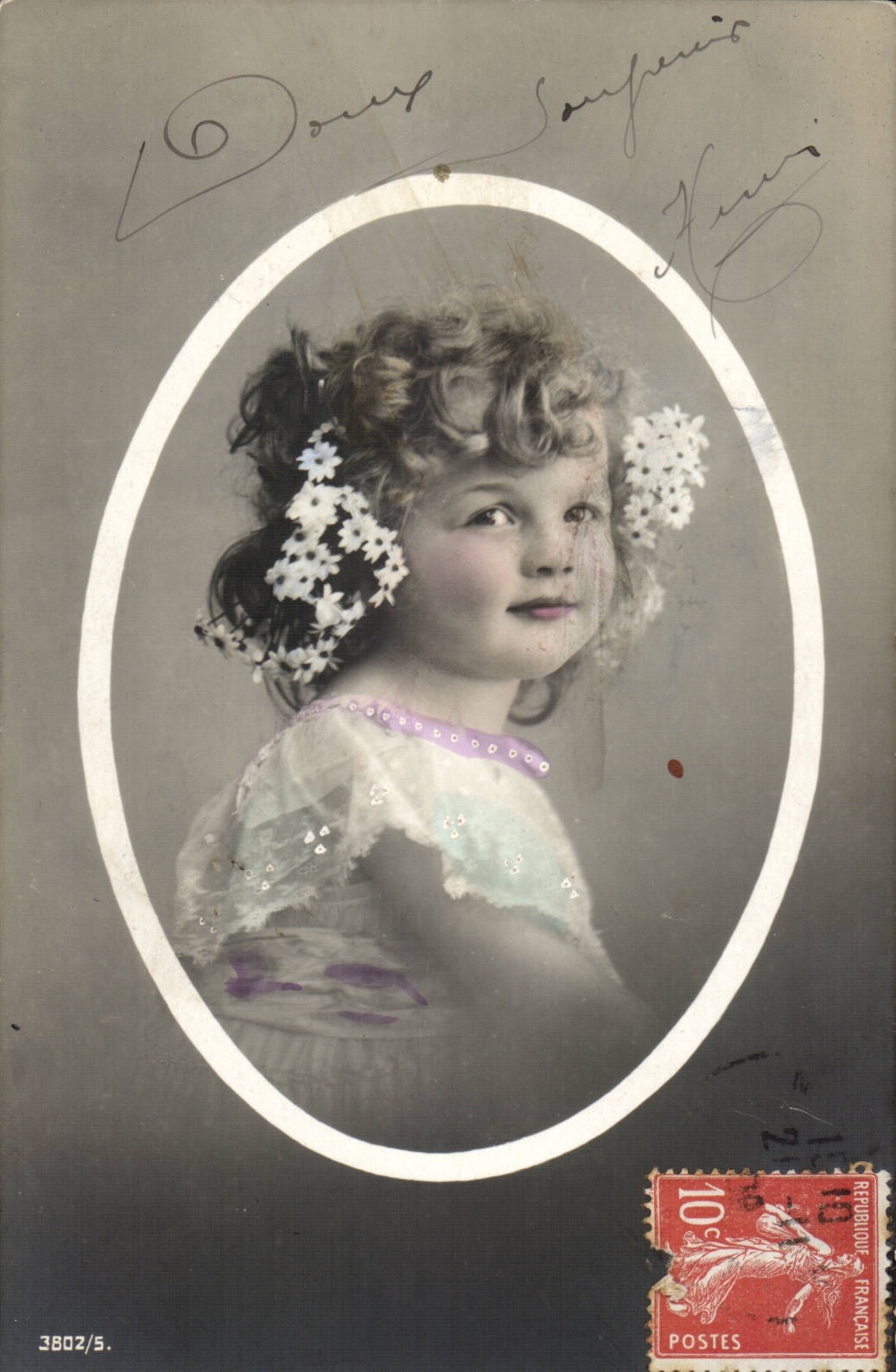 Fantaisie - Enfant- fille - fleur - smiling little girl with flowers in her hair - CPA 
