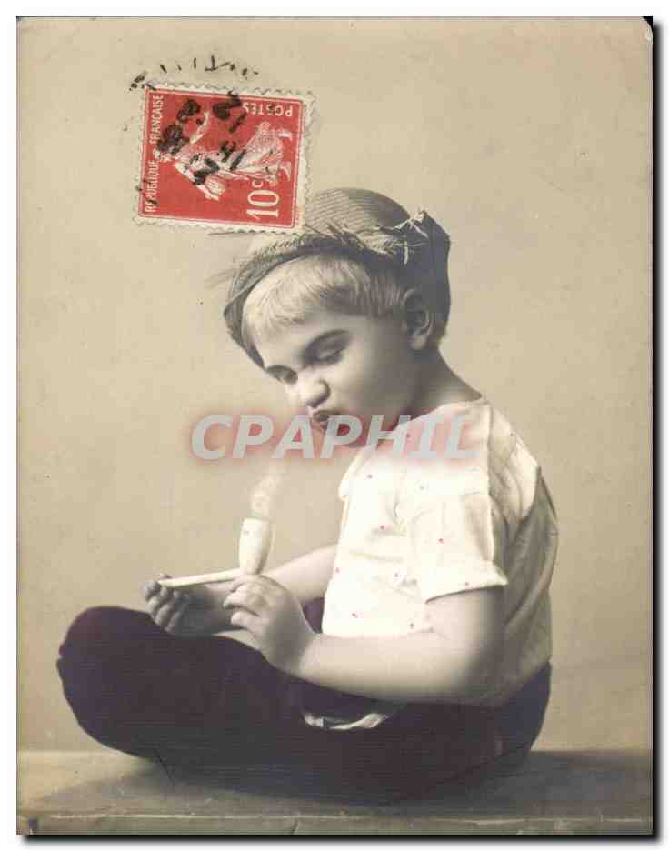 Fantaisie - Enfant- pipe - grimace - funny face - Suzanne - CPA 