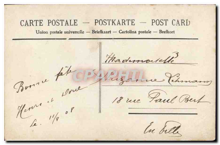 Fantaisie - enfant - garcon - fleur - Suzanne Lehman - un baiser - CPA  — Verso