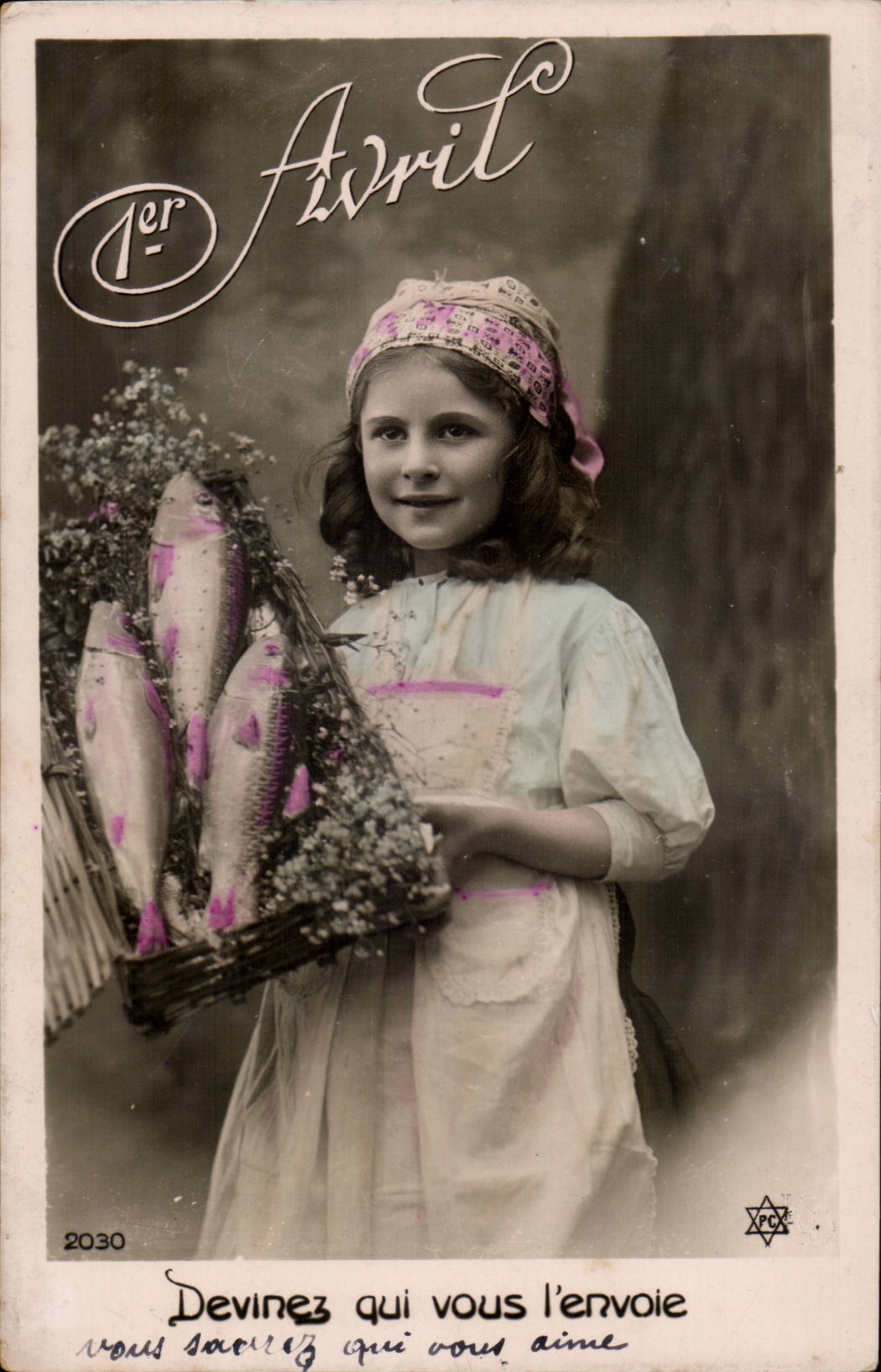 Fantaisie - enfant - fille - poisson - !er Avril - Devine qui vous l'envoie - Suzanne Lehman - CPA 