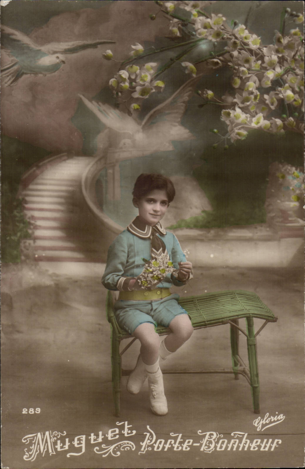Fantaisie - enfant - Muguet Porte Bonheur - oiseau - bird - Roger - CPA 