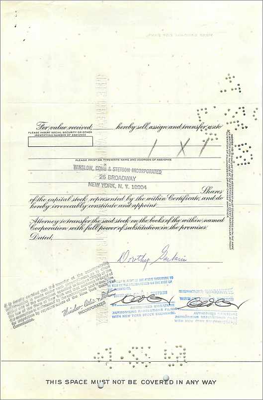 Certificat d'actions de la Great Atlantic & Pacific Tea Company — Mrs Dorothy Garbarine — daté 25 février 1956 — Rückseite