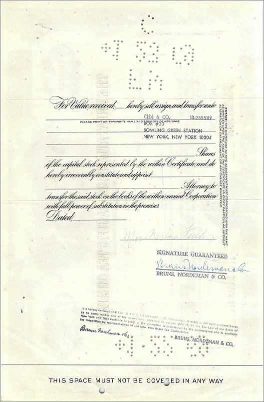 Acción de la Great Atlantic & Pacific Tea Company — certificado de 1 acción — editor Morgan Guaranty Trust Company — Reverso