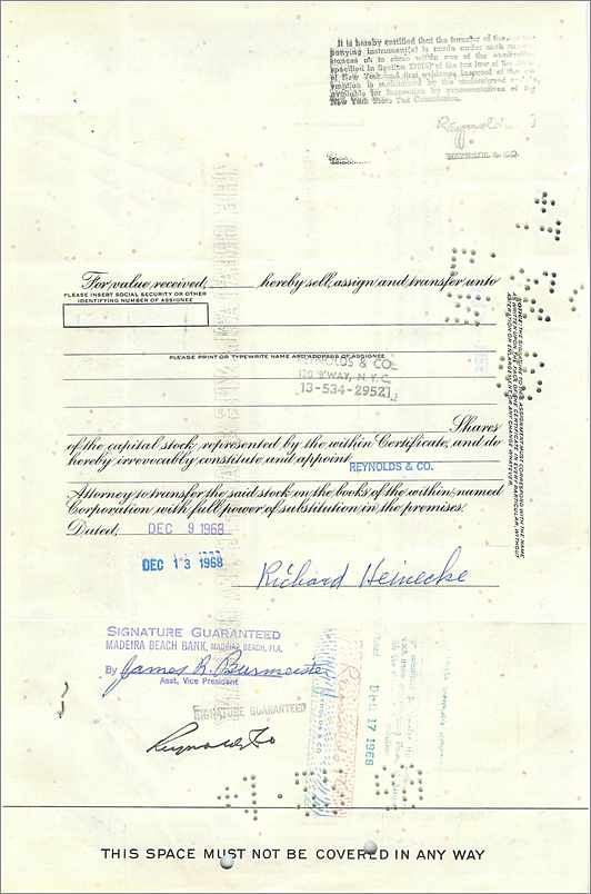 Aandelenbewijs van de Great Atlantic & Pacific Tea Company — serie 0463059 — uitgever First National City Bank — Achterkant