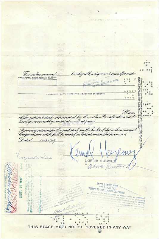 Certificat de 10 actions de la Great Atlantic & Pacific Tea Company — éditeur Morgan Guaranty Trust Company — Rückseite