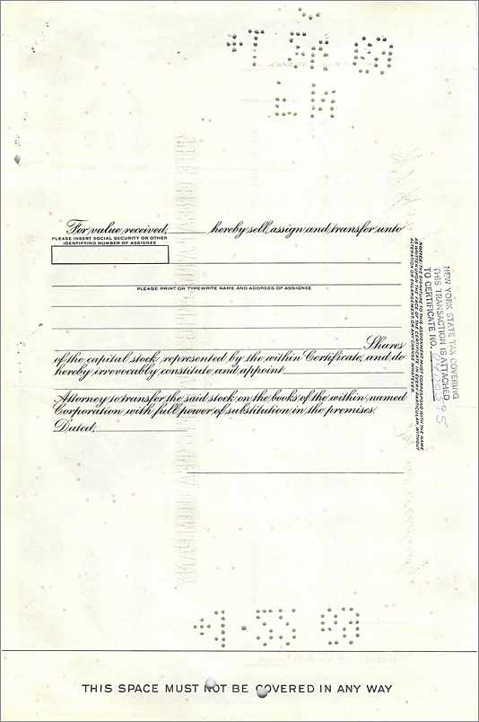Certificado de acciones de la Great Atlantic & Pacific Tea Company — Karen West Hagler — 37 acciones — fechado en 1925 — Reverso