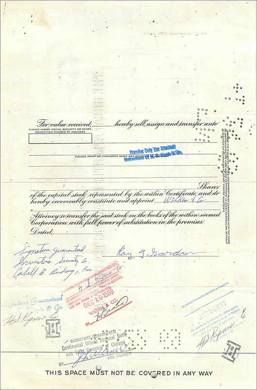Certificat d'actions de la Great Atlantic & Pacific Tea Company — série 19 — éditeur First National City Bank — Rückseite