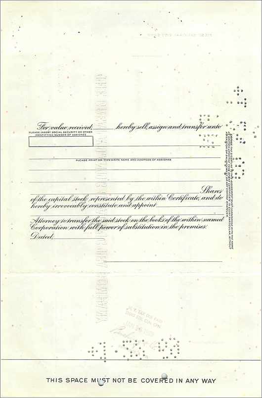 Aktie der Great Atlantic & Pacific Tea Company — Zertifikat für 1 Aktie — Verlag First National City Bank — Rückseite