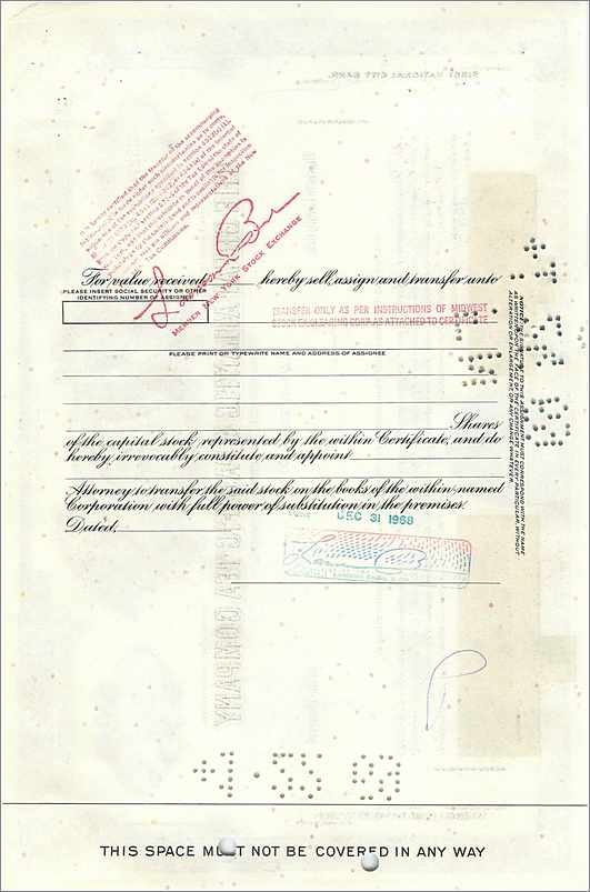 Aandelenbewijs van de Great Atlantic & Pacific Tea Company — Lawson Bros & Co — n° 0527649 — Achterkant