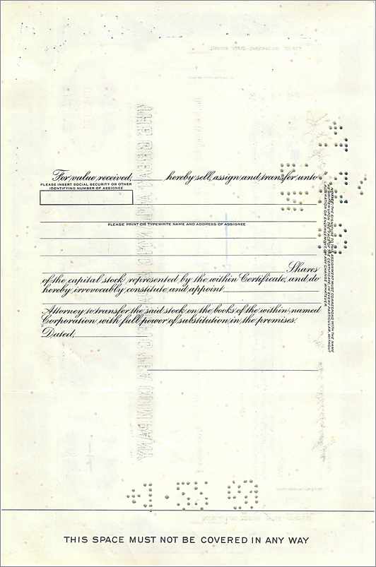 Certificado de acciones de la Great Atlantic & Pacific Tea Company — editor Morgan Guaranty Trust Company — Reverso