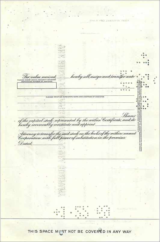 Certificat d'actions de la Great Atlantic & Pacific Tea Company — éditeur American Bank Note Company, n° de série 0468406 — Verso