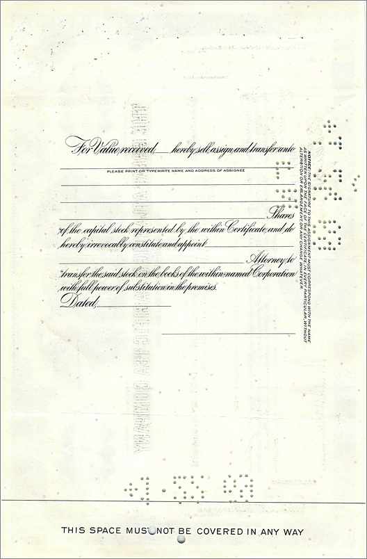 Aandelenbewijs van de Great Atlantic & Pacific Tea Company — uitgever The First National City Bank of New York, n° 0231985 — Achterkant