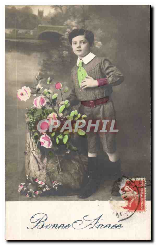 Fantaisie - Enfant - garcon - Bonne Annee - fleur - Gaston - CPA 