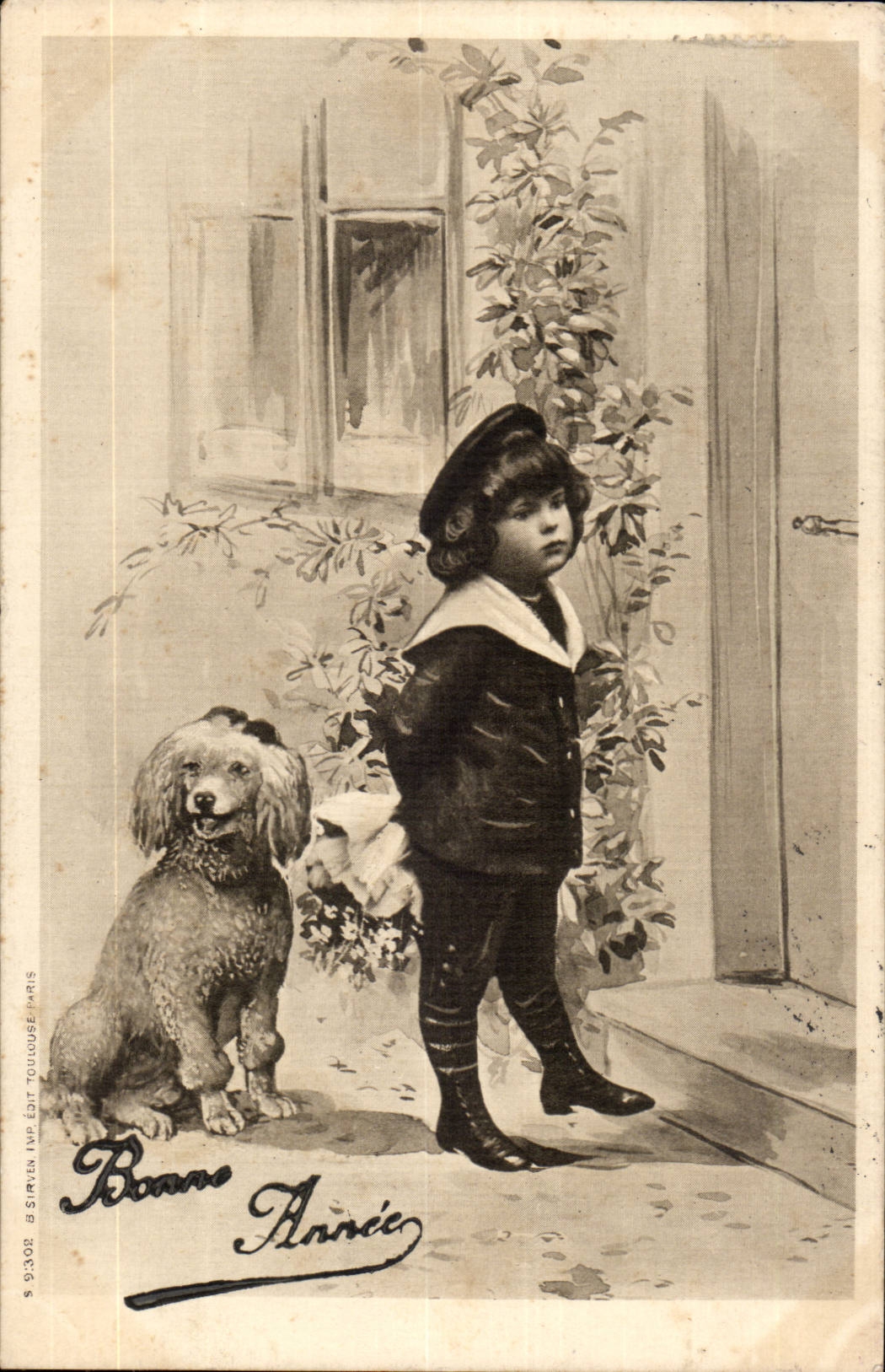 Fantaisie - Enfant - Bonne Annee - Chien - fleur - caniche - poodle Andre Chambon - CPA 
