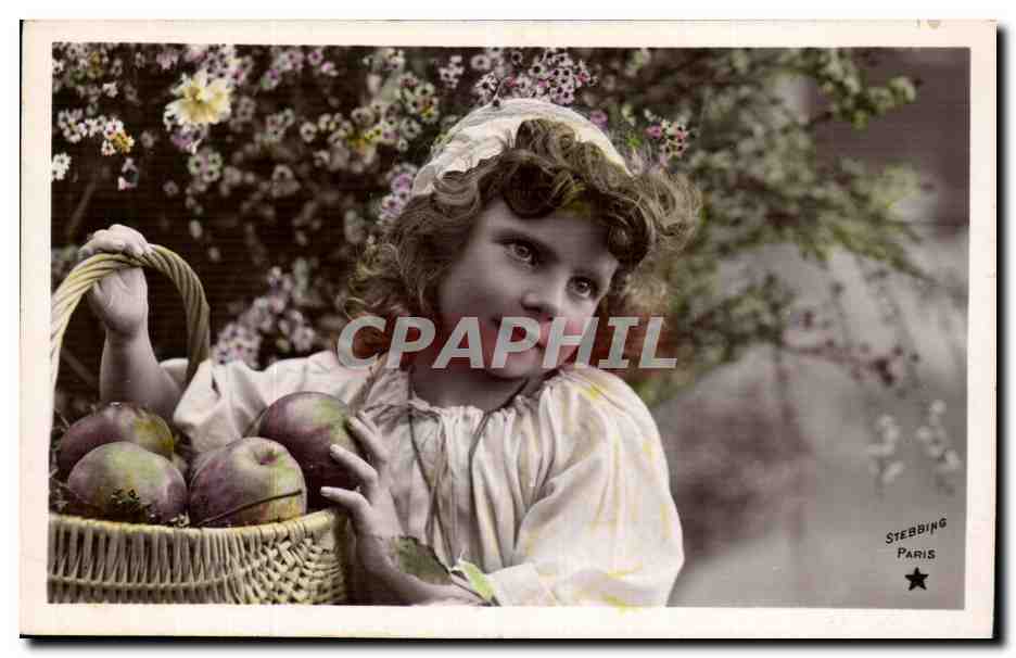 Fantaisie - Enfant - fille - pomme - Andre Chambon - CPA 