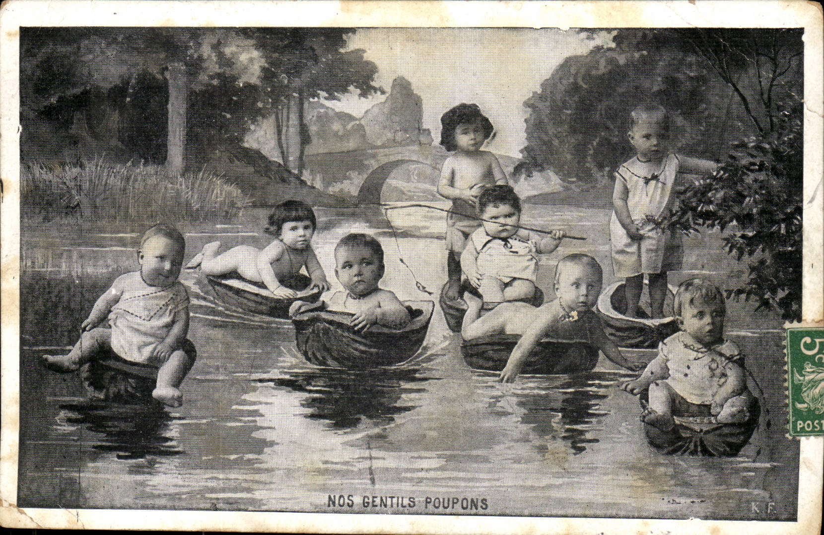 Fantaisie - Enfant - Nos Gentil Poupons - noix - bateau - bebe - Lehman - CPA 