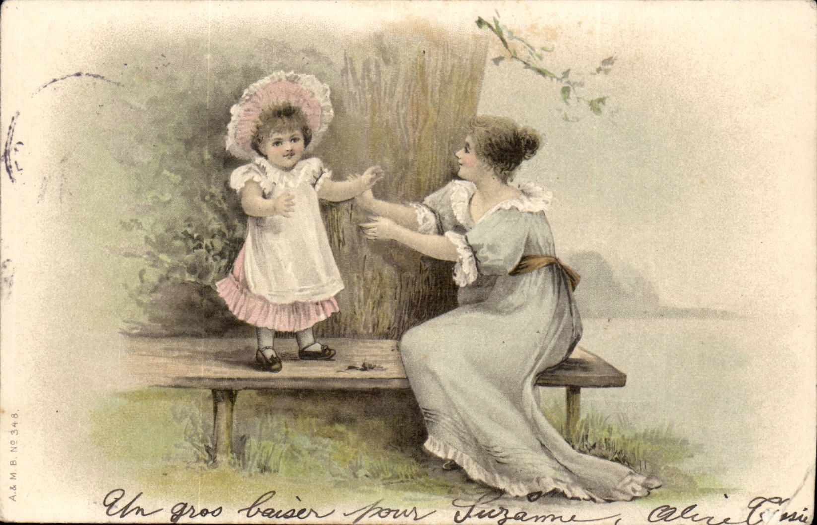 Fantaisie - Enfant - Un gros baiser pour Suzanne - CPA 