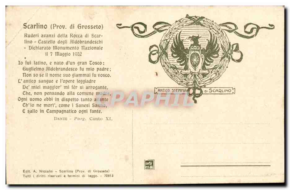 Italie - Italy - Italia - Scarlino - Prov di Grosseto - CPA  — Rückseite