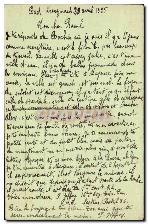 Caserne d'Alger — Bad Kreuznach — éditeur J.G., n°1446 — Verso