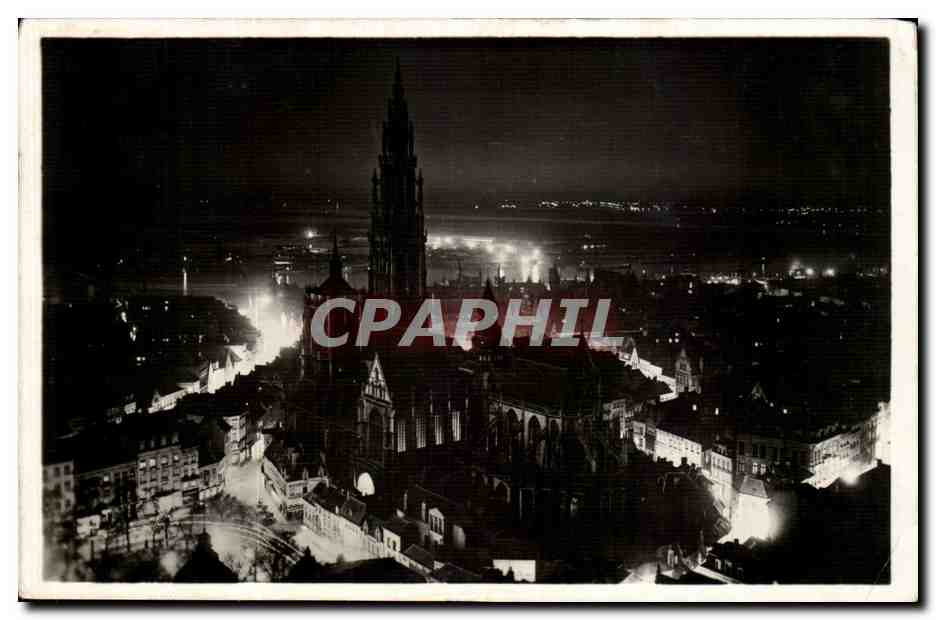 Anvers — Vue nocturne de la Cathédrale et de l'Éscaut — Édition Van Loo, n° 118