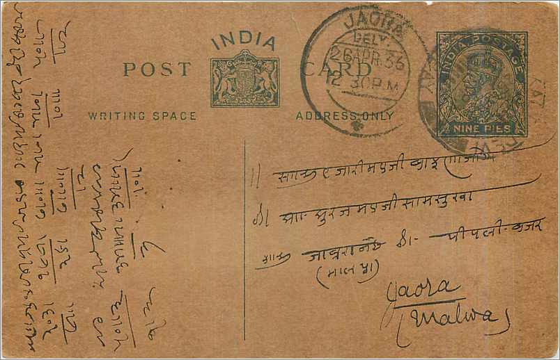 Entier Postal Postal Stationary Inde India 