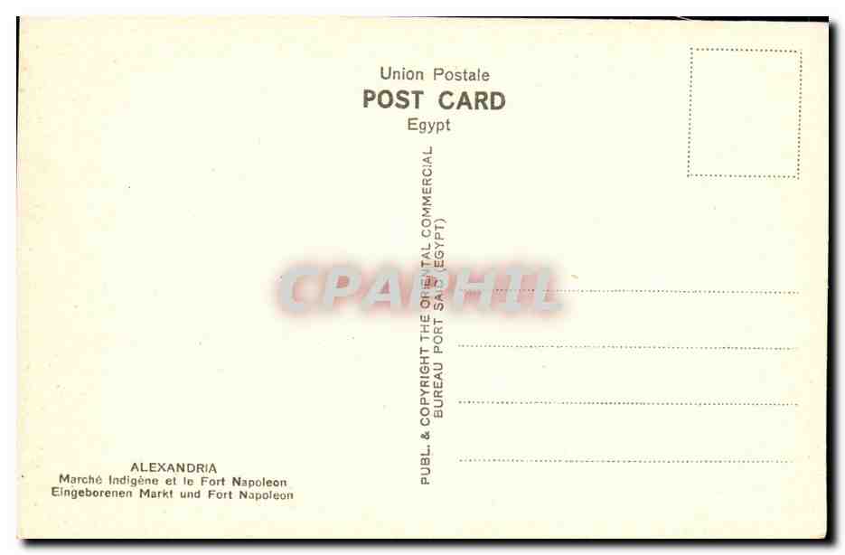 Afrique - Egypte - Egypt - Alexandria - Native Bazar and Fort Napoleon - CPA Ane Donkey — Rückseite