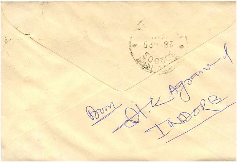 Jodhpur — Indore — Ansichtskarte mit 100 p. Stempel — Indien — Rückseite