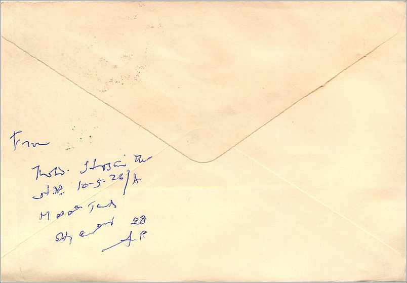 Indische Ansichtskarte — Adresse nach Jaipur — 100-Rupien-Stempel — Rückseite