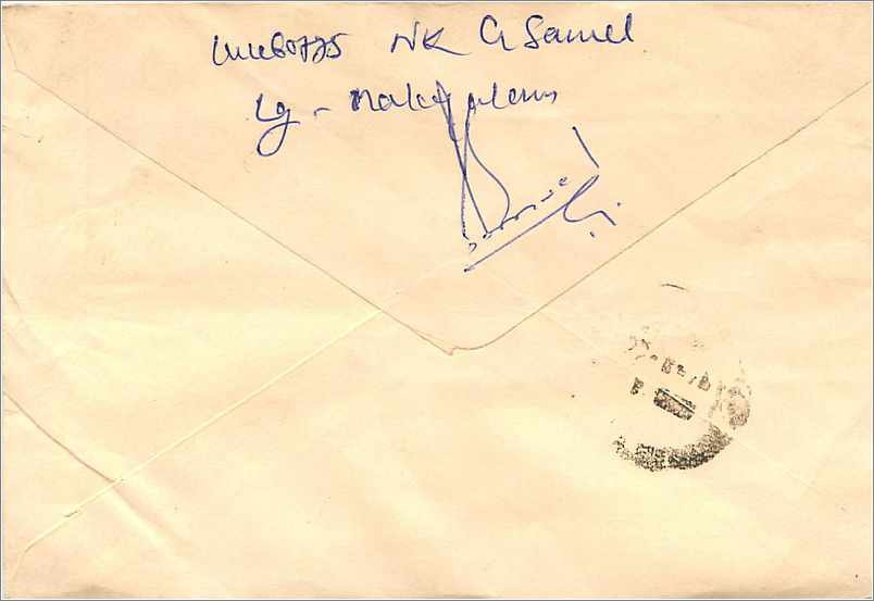 Kalkutta — Briefumschlag um 1950 — Stamp Syndicate, 19 Chandni Chawk Street — Rückseite