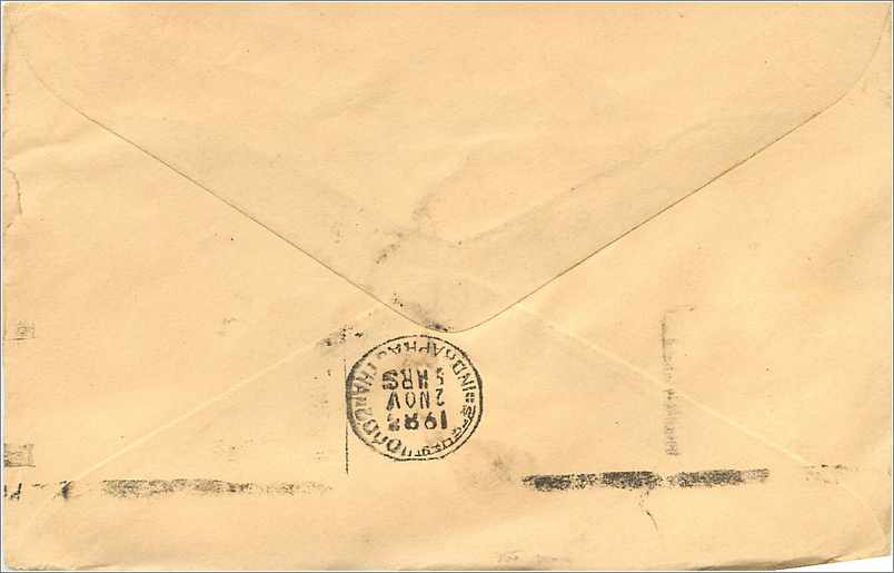 Ansichtskarte an Hindustan Lever Ltd in New-Delhi — 50 p. Briefmarken und Poststempel vom 1968 — Rückseite