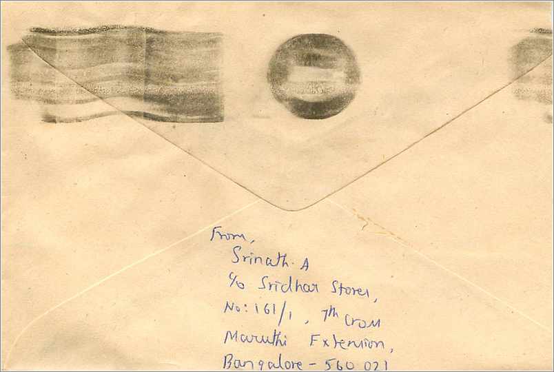 Jaipur - Bangalore — Enveloppe postale avec timbres et cachet de date — Reverso