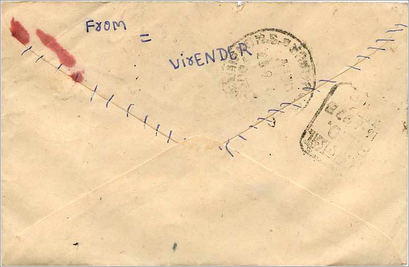 Carte postale indienne — envoyée de Jaipur vers Bhiwani — timbre 100 rupies Gandhi — Verso
