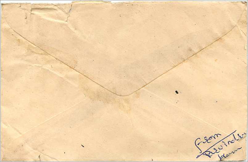 Ansichtskarte gesendet von Matsyandar nach Dabour, Rajasthan, Indien — unbekannter Verlag, Seriennummer 413 — Rückseite