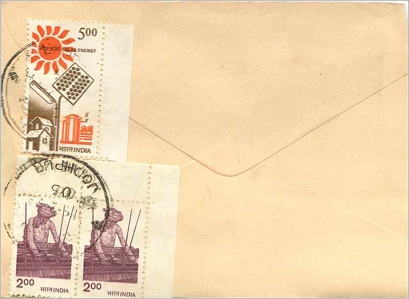 Carte postale indienne — adresse à Jaipur — timbre 100 roupies — Verso