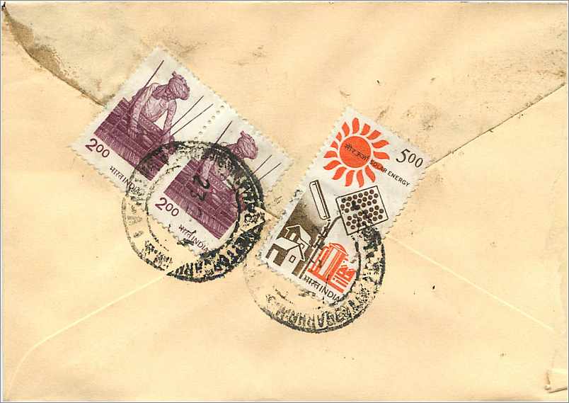 Chittorgarh - Rajasthan - Inde — carte postale avec timbres énergie et cachet postal — Verso