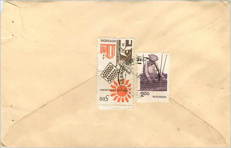 Ranasanga Bazar — Chittorgarh — registrierte Ansichtskarte mit 100-Rupien-Stempel — Rückseite