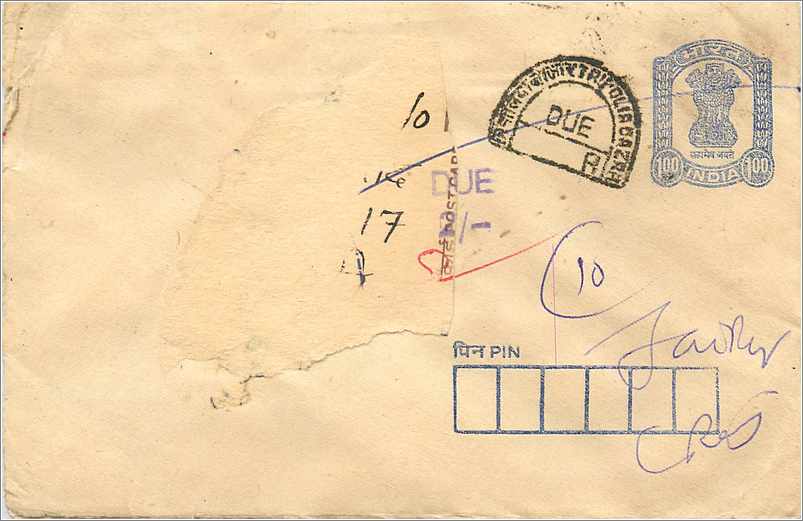 Indische Karteikarte — 100 Rupien Stempel — Poststempel von Kalkutta
