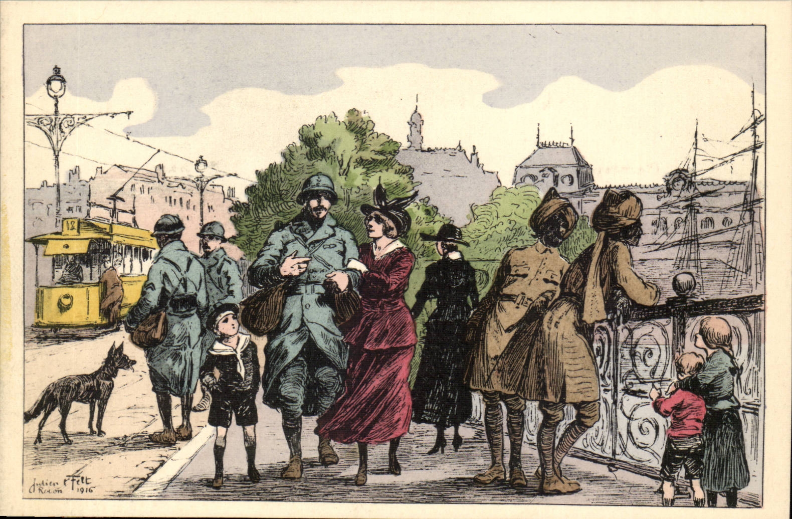 CPA Illustrateur Rouen Temps de guerre L'arrivee du permissionnaire (militaria) Felt