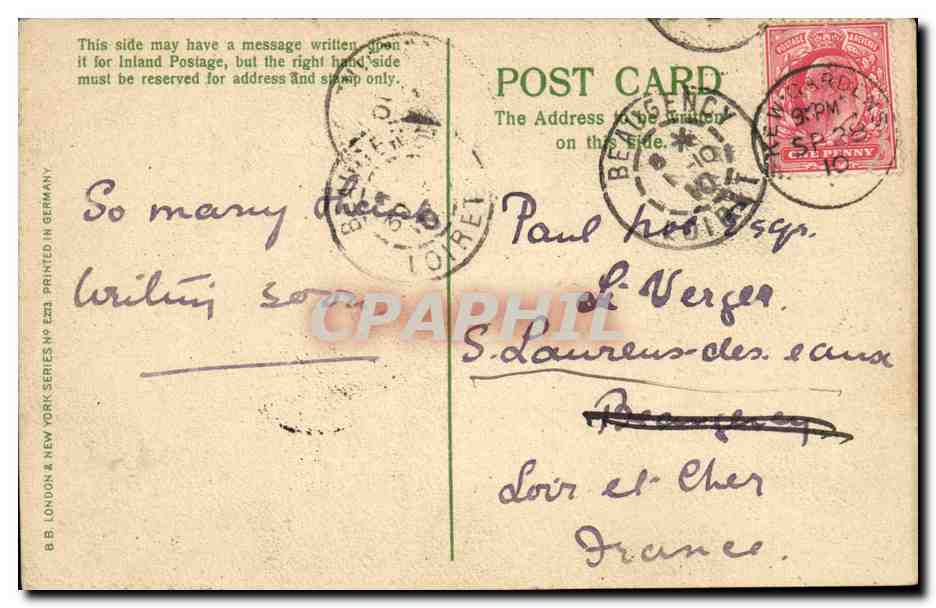 Enfant dans son lit — Avertissement sur la prière — B.B. London & New York Series N° 2231 — Reverso
