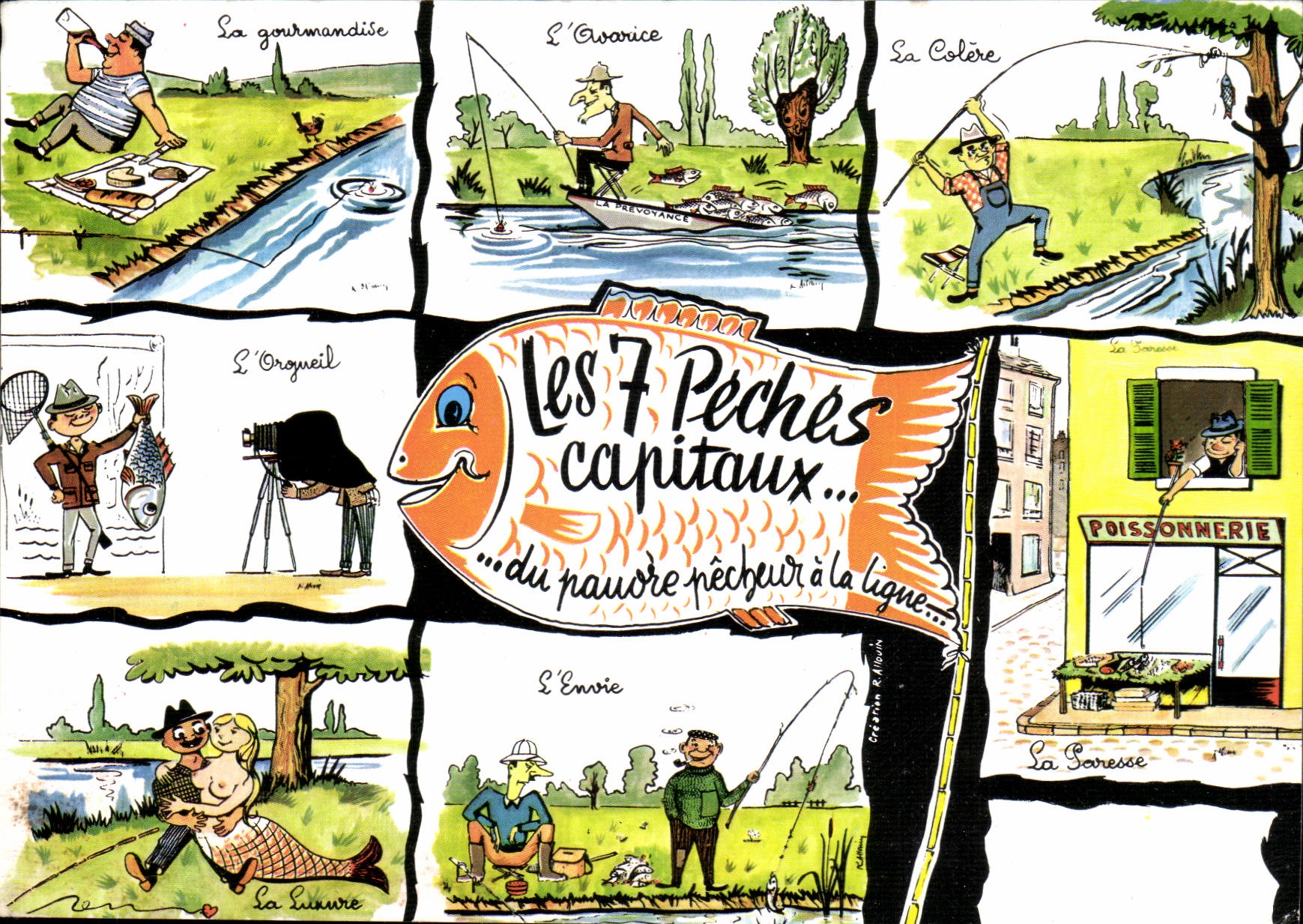 CPA Humour Les sept peches capitaux du pauvre pecheur a la ligne