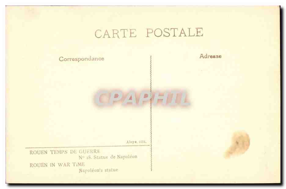 CPA Rouen temps de guerre Statue de Napoleon Felt (militaria) — Rückseite