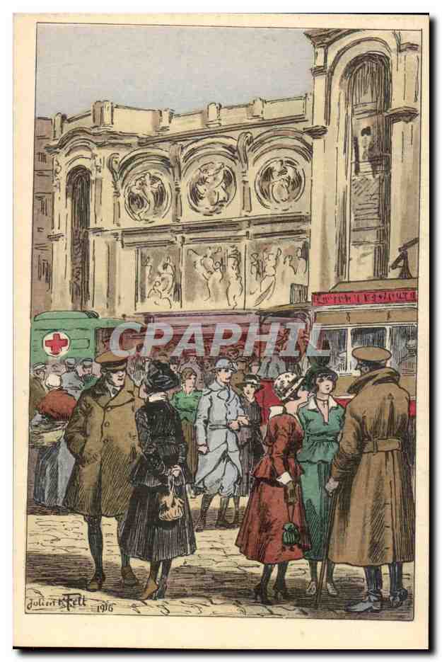 CPA Rouen temps de guerre Devant l'Alhambra (militaria Croix Rouge Red cross)
