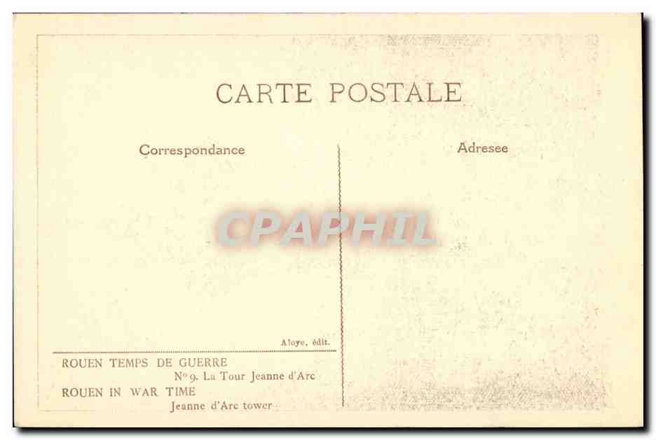CPA Rouen temps de guerre La tour Jeanne d'arc (militaria) — Rückseite