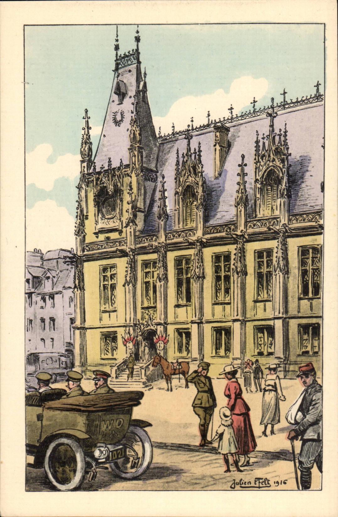 CPA Rouen temps de guerre Le palais de justice (militaria) Felt