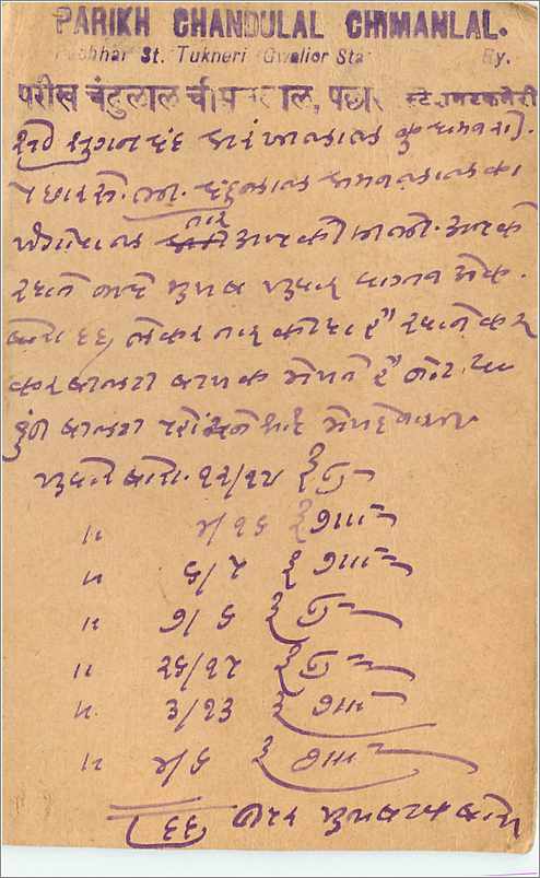 Entier Postal Postal Stationary Inde India Gwalior — Rückseite