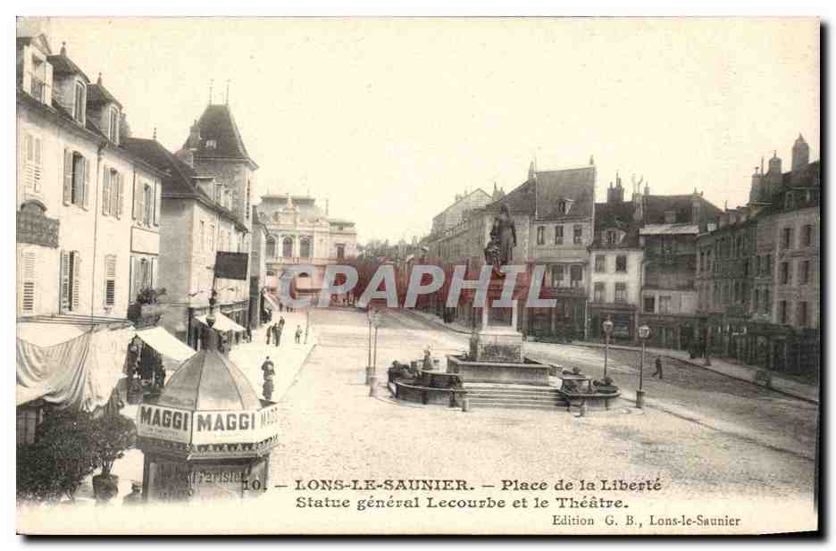 Lons le Saunier - Place de la Liberte - Statue Generale Lecourbe et le Theatre - Maggi - CPA 