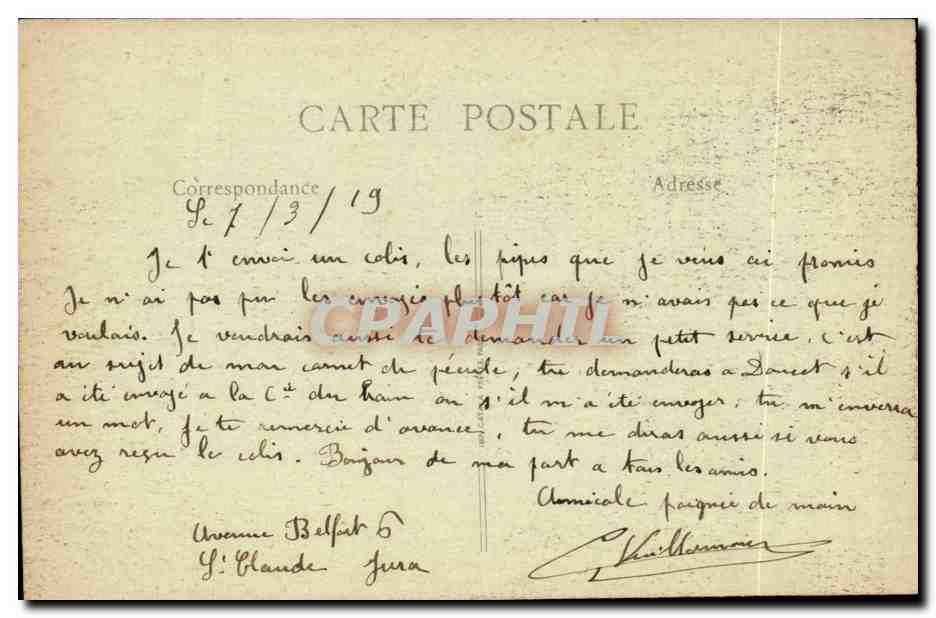 Sainte Claude - Le Pont Suspendu sur le Tacon - CPA La pipe — Rückseite