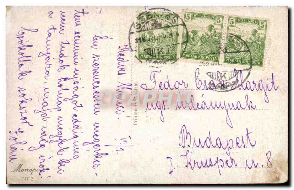 Arts - Tableau - Caleche - Horse drawn carriage whipping through the countyside- CPA (carte hongroise Hungary  — Verso