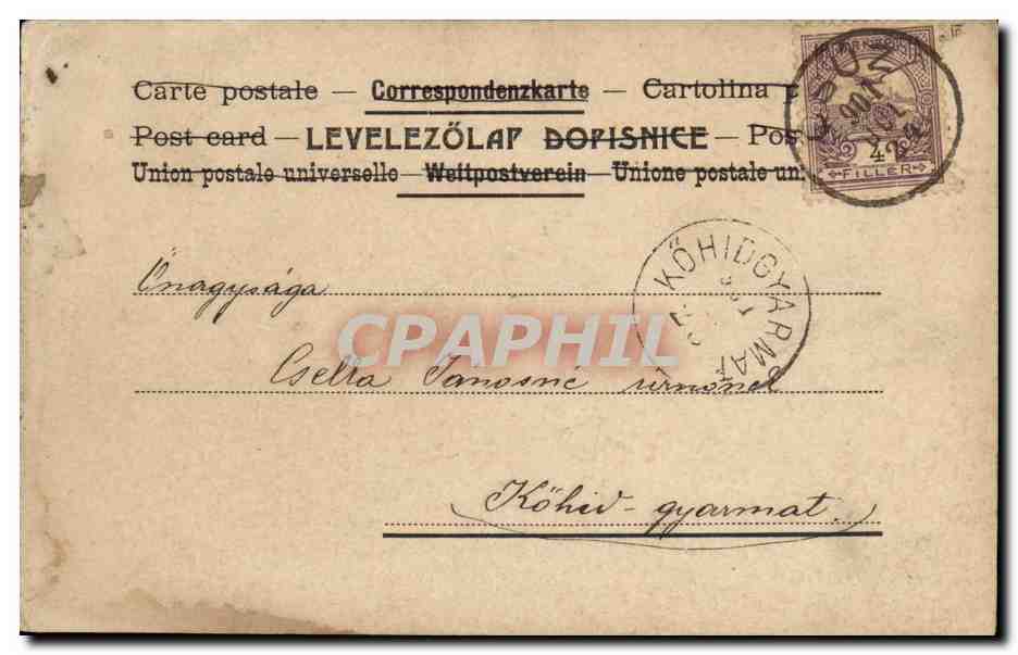 Fantaisie - Enfant - Cigogne - Nid - Large nest CPA (carte hongroise Hungary Hongrie) — Rückseite